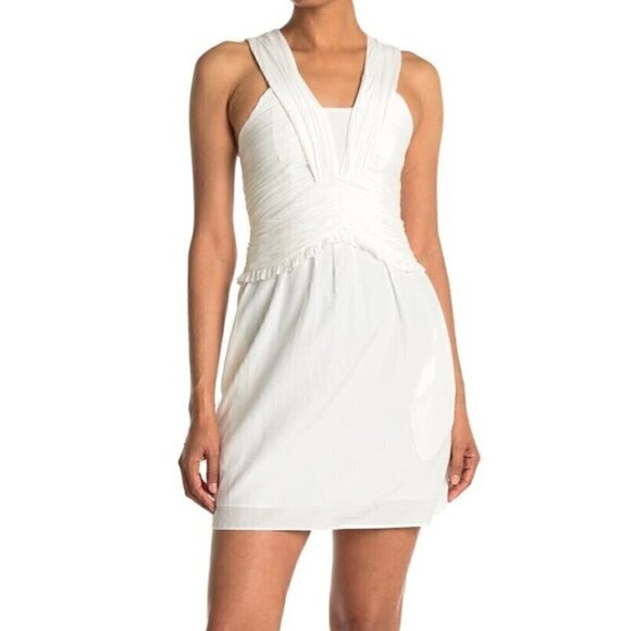 NWT REISS 6 White Gauzy Ruched Front Feminine Flirty Bridal After Party Dress - Picture 1 of 17